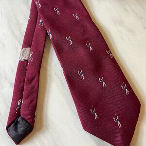 Vintage Excello Cravats Tie with Tennis Theme in Burgundy Polyester - c. 1960s